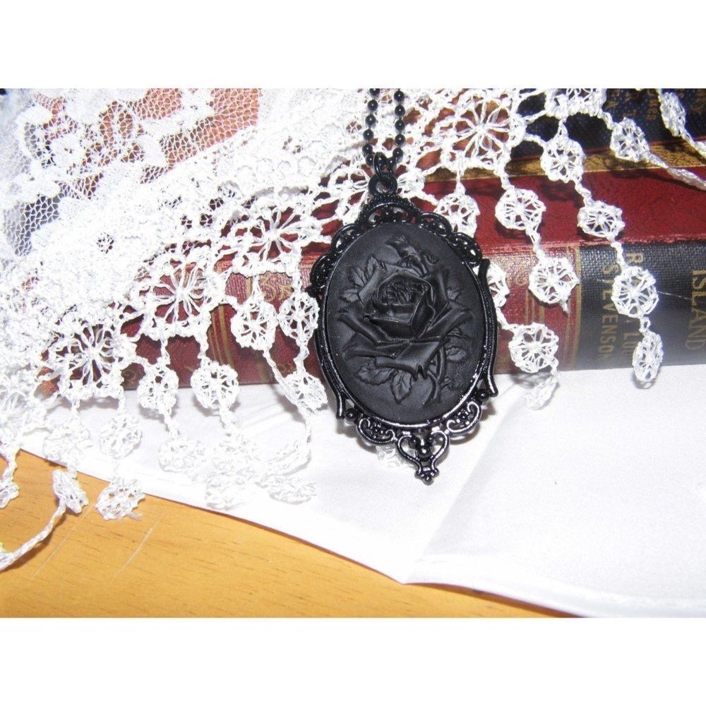 Anniversary Gift Birthday Mom Black Morbid Rose Cameo Necklace Gothic Victorian 27$